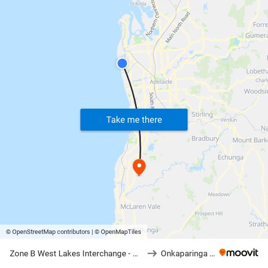 Zone B West Lakes Interchange - West side to Onkaparinga Hills map