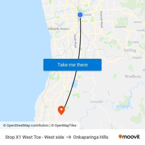 Stop X1 West Tce - West side to Onkaparinga Hills map