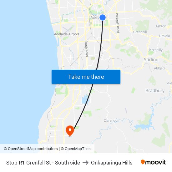 Stop R1 Grenfell St - South side to Onkaparinga Hills map