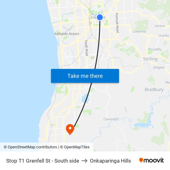 Stop T1 Grenfell St - South side to Onkaparinga Hills map