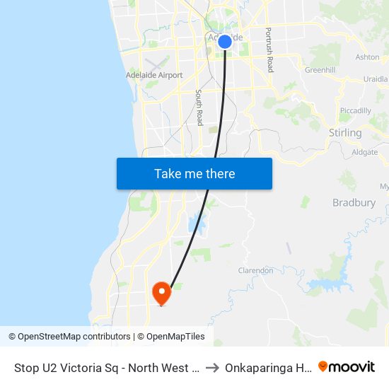 Stop U2 Victoria Sq - North West side to Onkaparinga Hills map