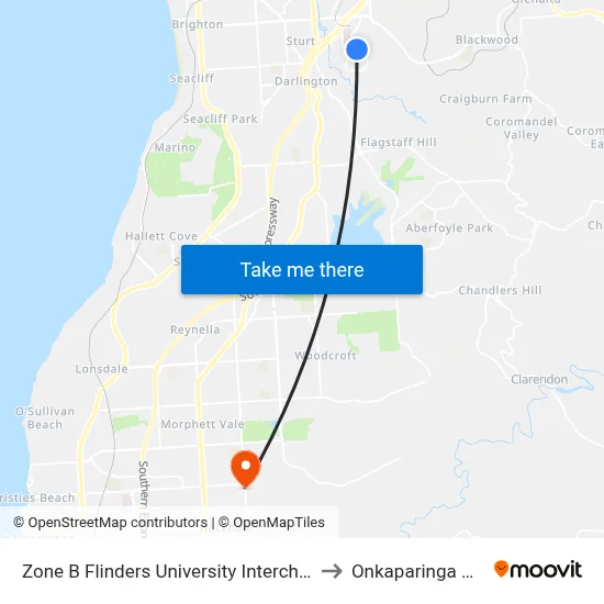 Zone B Flinders University Interchange to Onkaparinga Hills map