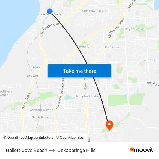 Hallett Cove Beach to Onkaparinga Hills map