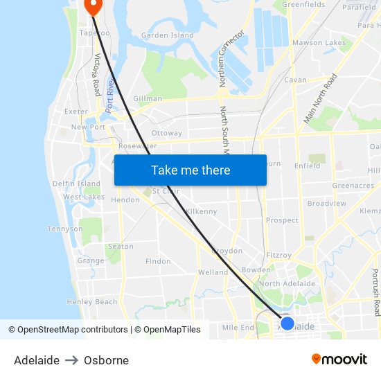 Adelaide to Osborne map