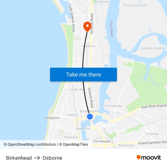 Birkenhead to Osborne map