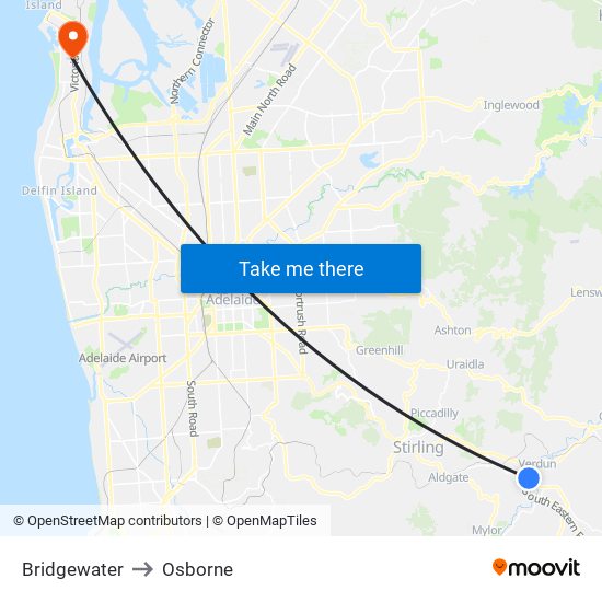 Bridgewater to Osborne map