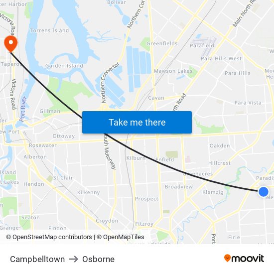 Campbelltown to Osborne map