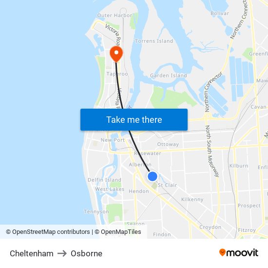 Cheltenham to Osborne map