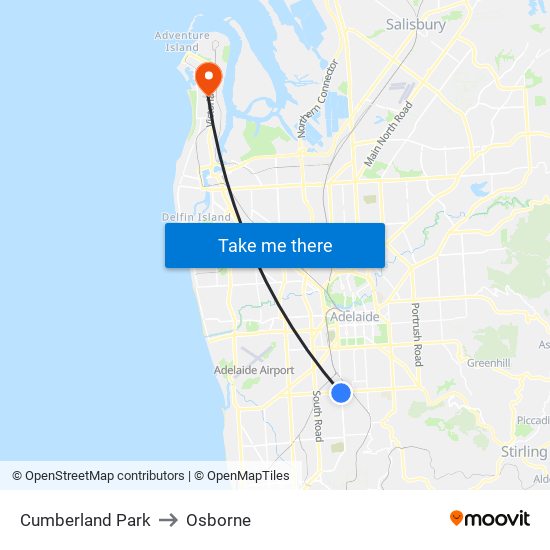 Cumberland Park to Osborne map