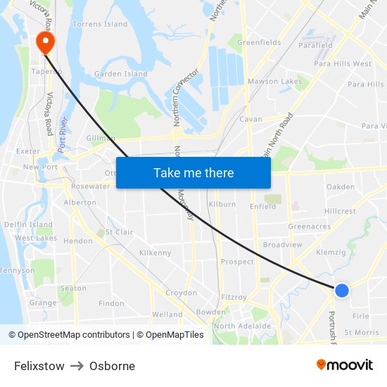 Felixstow to Osborne map