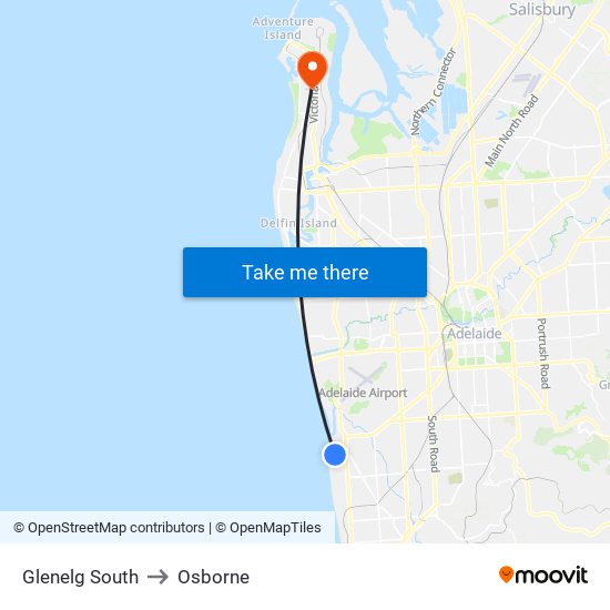 Glenelg South to Osborne map