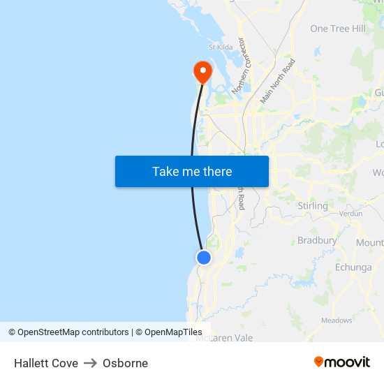 Hallett Cove to Osborne map