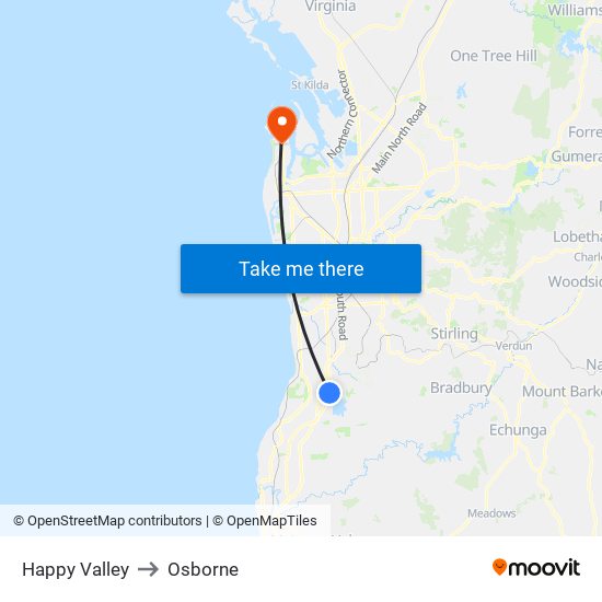 Happy Valley to Osborne map