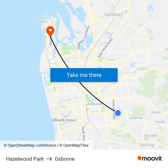 Hazelwood Park to Osborne map