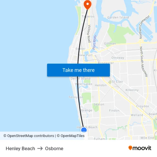Henley Beach to Osborne map