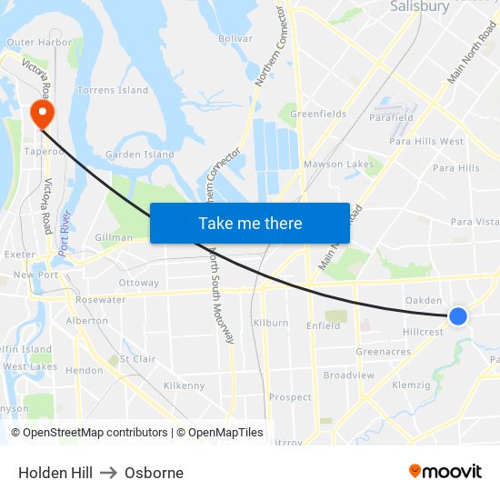 Holden Hill to Osborne map