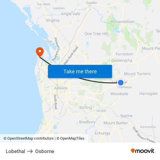 Lobethal to Osborne map