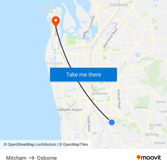 Mitcham to Osborne map