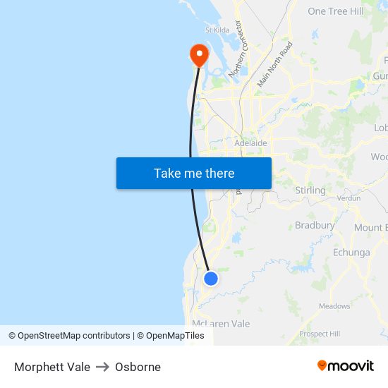 Morphett Vale to Osborne map