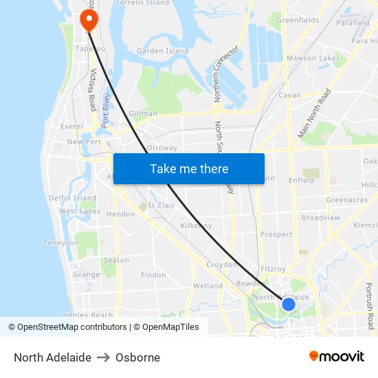 North Adelaide to Osborne map