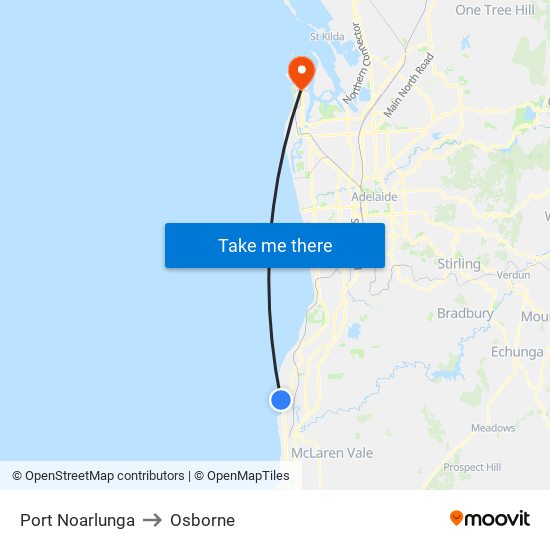 Port Noarlunga to Osborne map