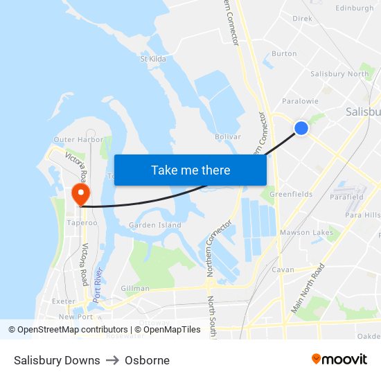 Salisbury Downs to Osborne map