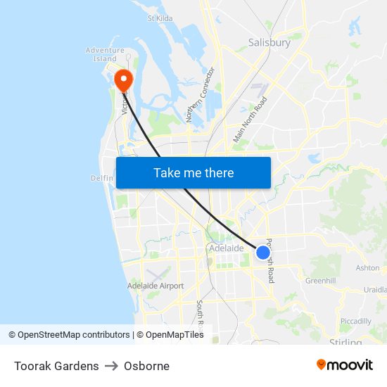 Toorak Gardens to Osborne map