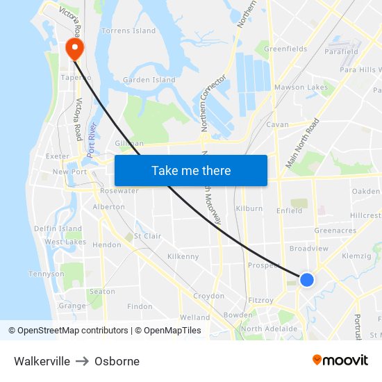 Walkerville to Osborne map