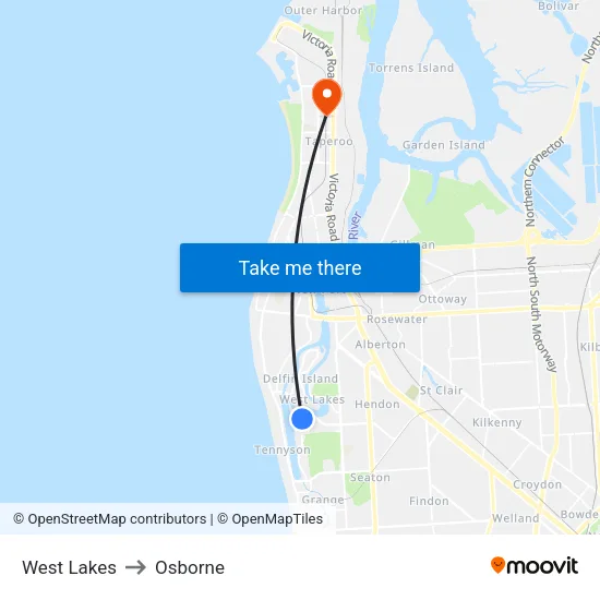 West Lakes to Osborne map