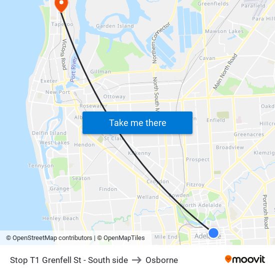 Stop T1 Grenfell St - South side to Osborne map