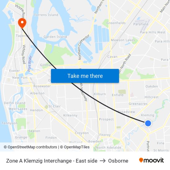 Zone A Klemzig Interchange - East side to Osborne map