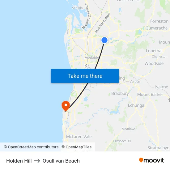 Holden Hill to Osullivan Beach map