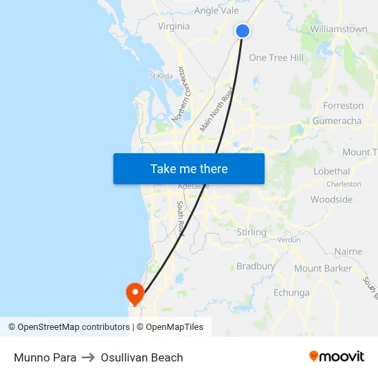 Munno Para to Osullivan Beach map