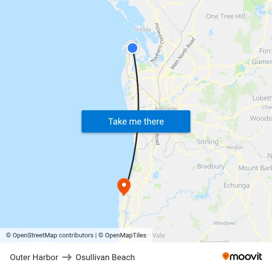 Outer Harbor to Osullivan Beach map