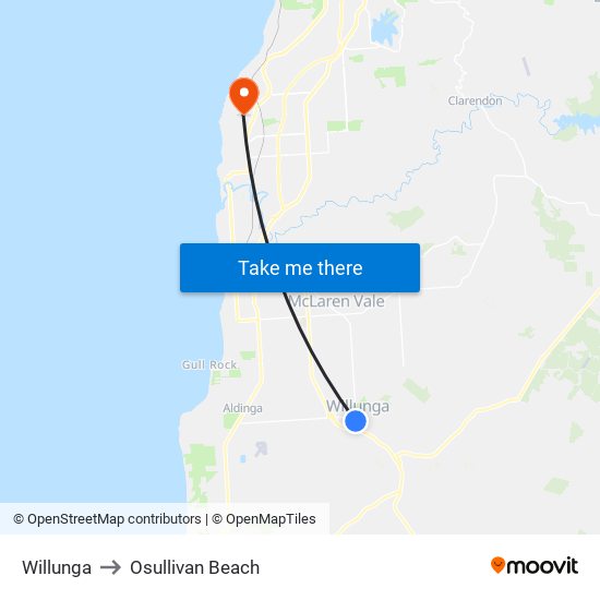 Willunga to Osullivan Beach map