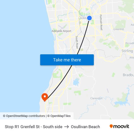 Stop R1 Grenfell St - South side to Osullivan Beach map