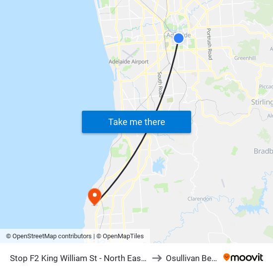 Stop F2 King William St - North East side to Osullivan Beach map