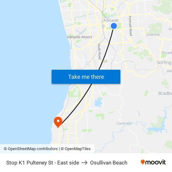 Stop K1 Pulteney St - East side to Osullivan Beach map