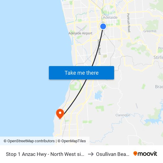 Stop 1 Anzac Hwy - North West side to Osullivan Beach map