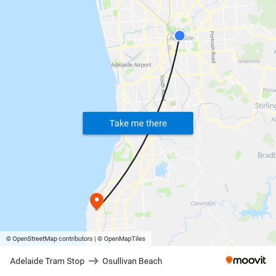 Adelaide Tram Stop to Osullivan Beach map