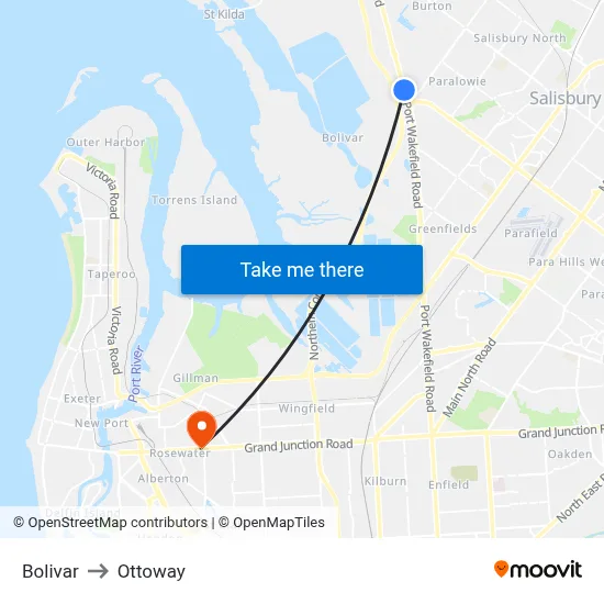 Bolivar to Ottoway map