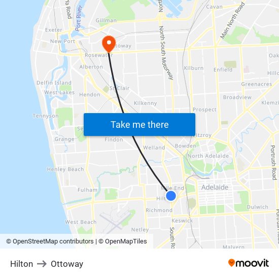 Hilton to Ottoway map