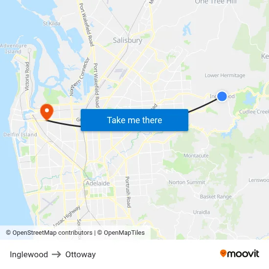 Inglewood to Ottoway map