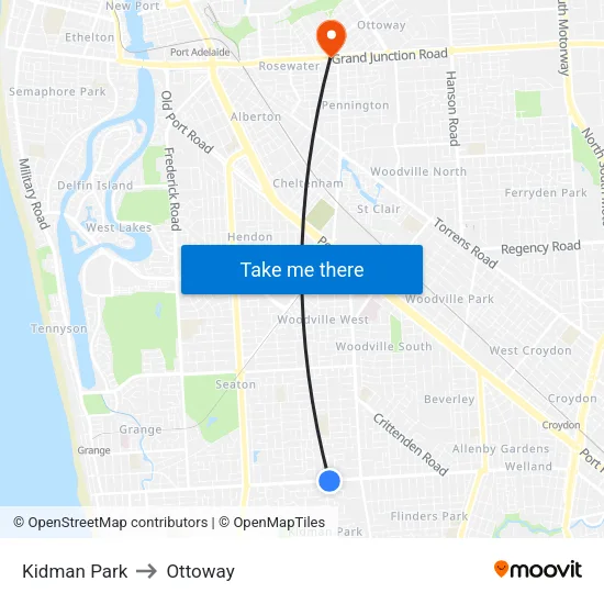 Kidman Park to Ottoway map