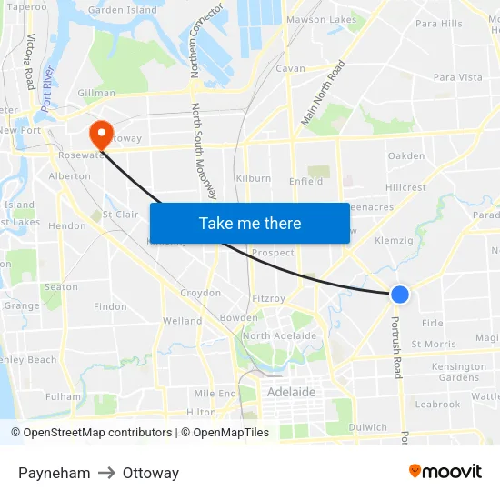 Payneham to Ottoway map