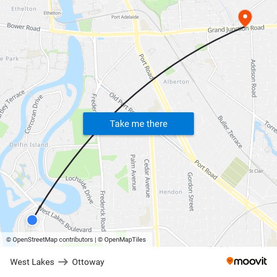 West Lakes to Ottoway map