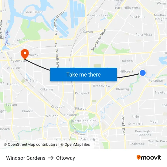 Windsor Gardens to Ottoway map