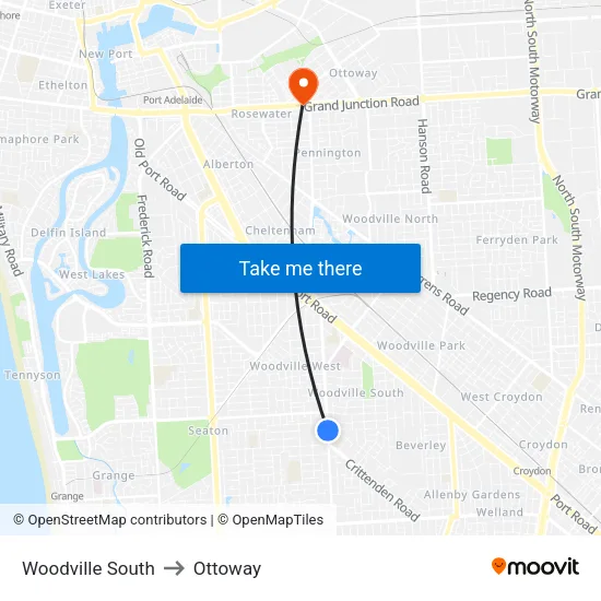 Woodville South to Ottoway map