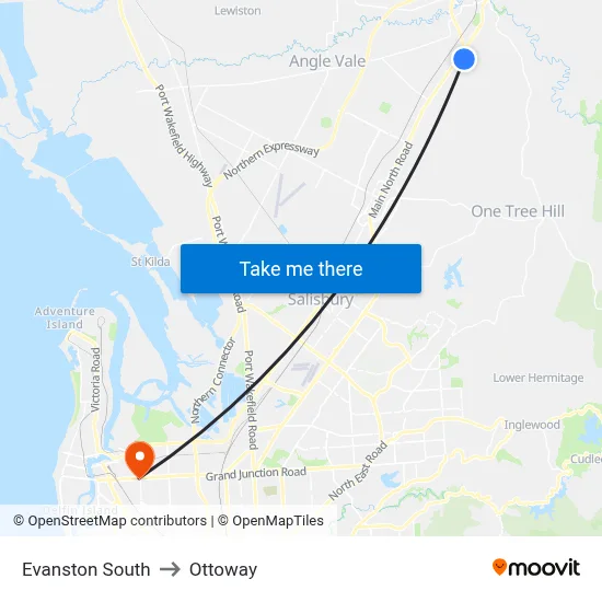 Evanston South to Ottoway map