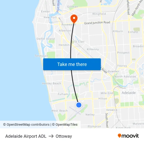 Adelaide Airport ADL to Ottoway map